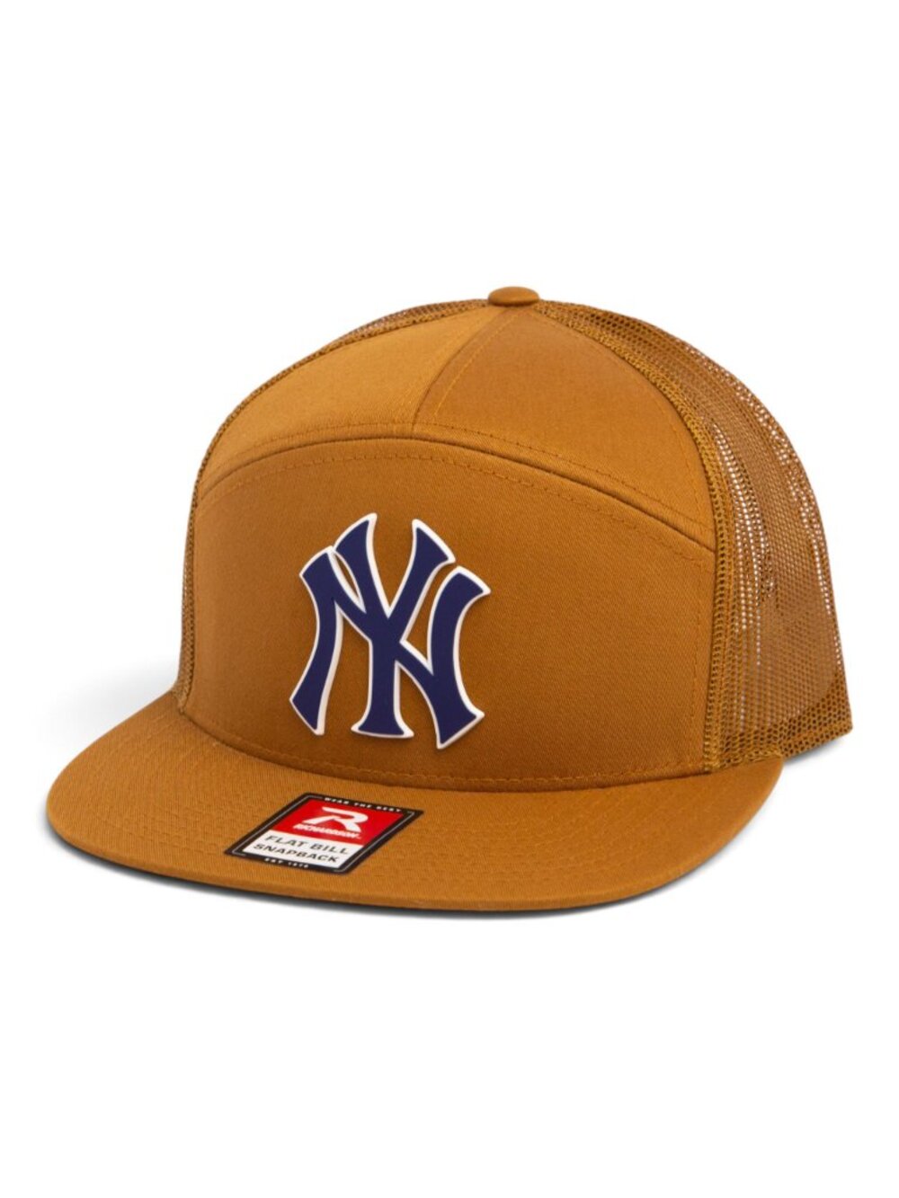 New York Yankees NY Navy 3D Snapback Seven-Panel Flat Bill Trucker Hat- Carmel